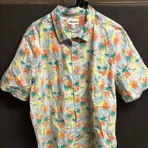 Abound Orange and Green Casual Button Down Shirt Vibrant Tropical Print